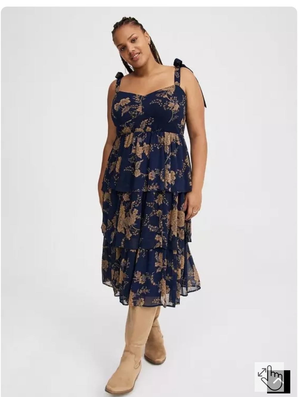 Torrid Navy Floral Tiered Tie-Shoulder Midi Dress